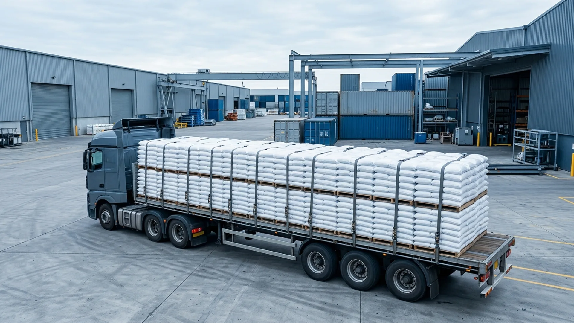 Truck loaded with bags of plastic pellets